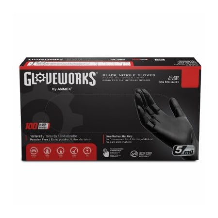 Ammex Disposable Gloves, 5 mil Palm, Nitrile, Powder-Free, M, Black GPNB44100